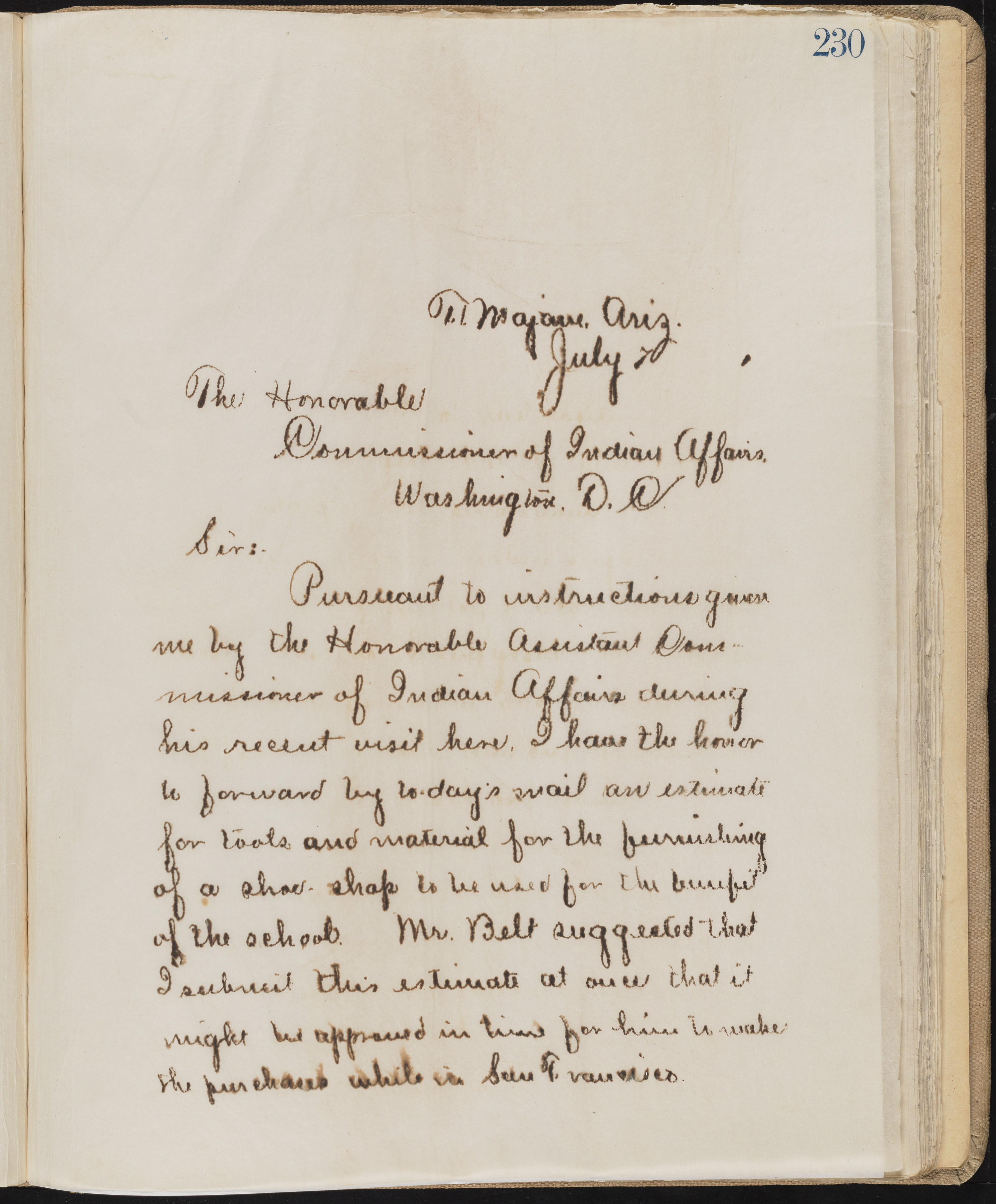 Fort Mojave Industrial School correspondence, administrative and financial information, image 189