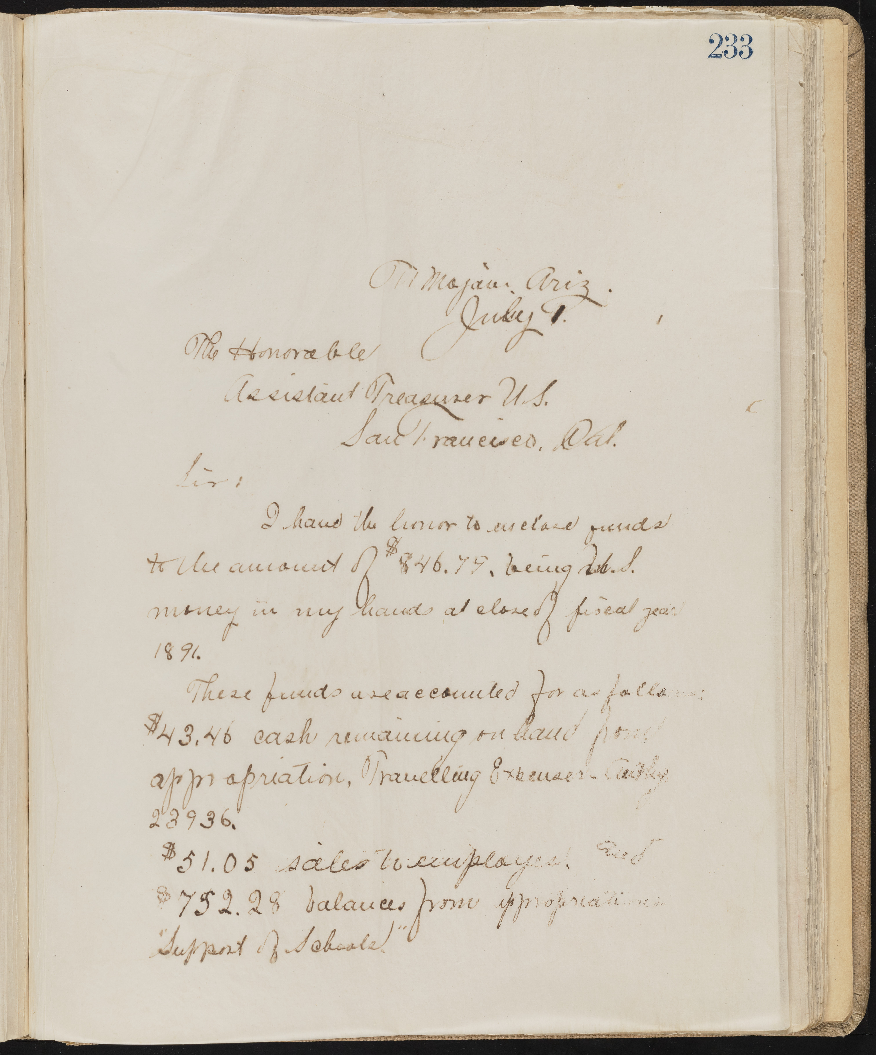 Fort Mojave Industrial School correspondence, administrative and financial information, image 192