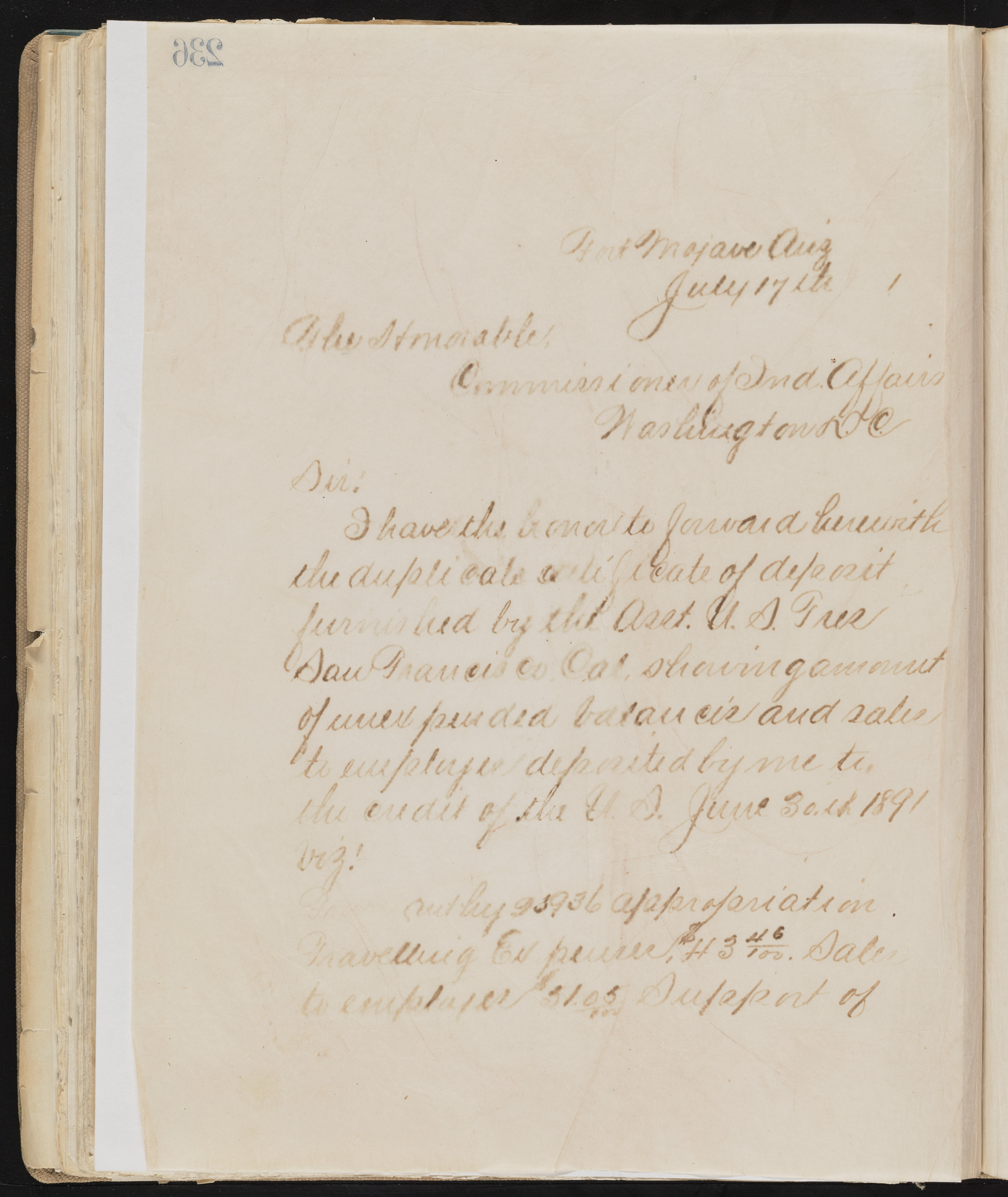 Fort Mojave Industrial School correspondence, administrative and financial information, image 195