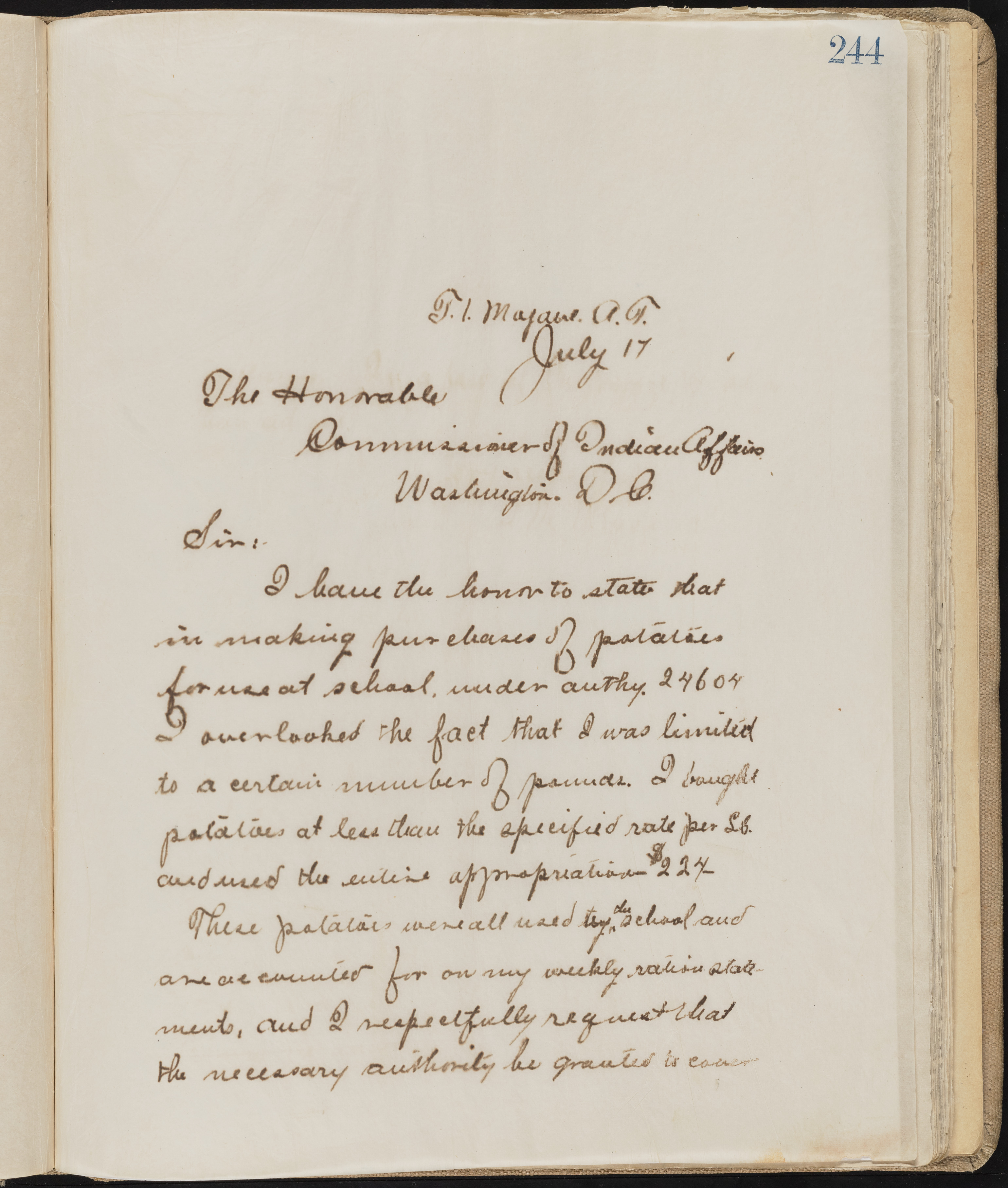 Fort Mojave Industrial School correspondence, administrative and financial information, image 203