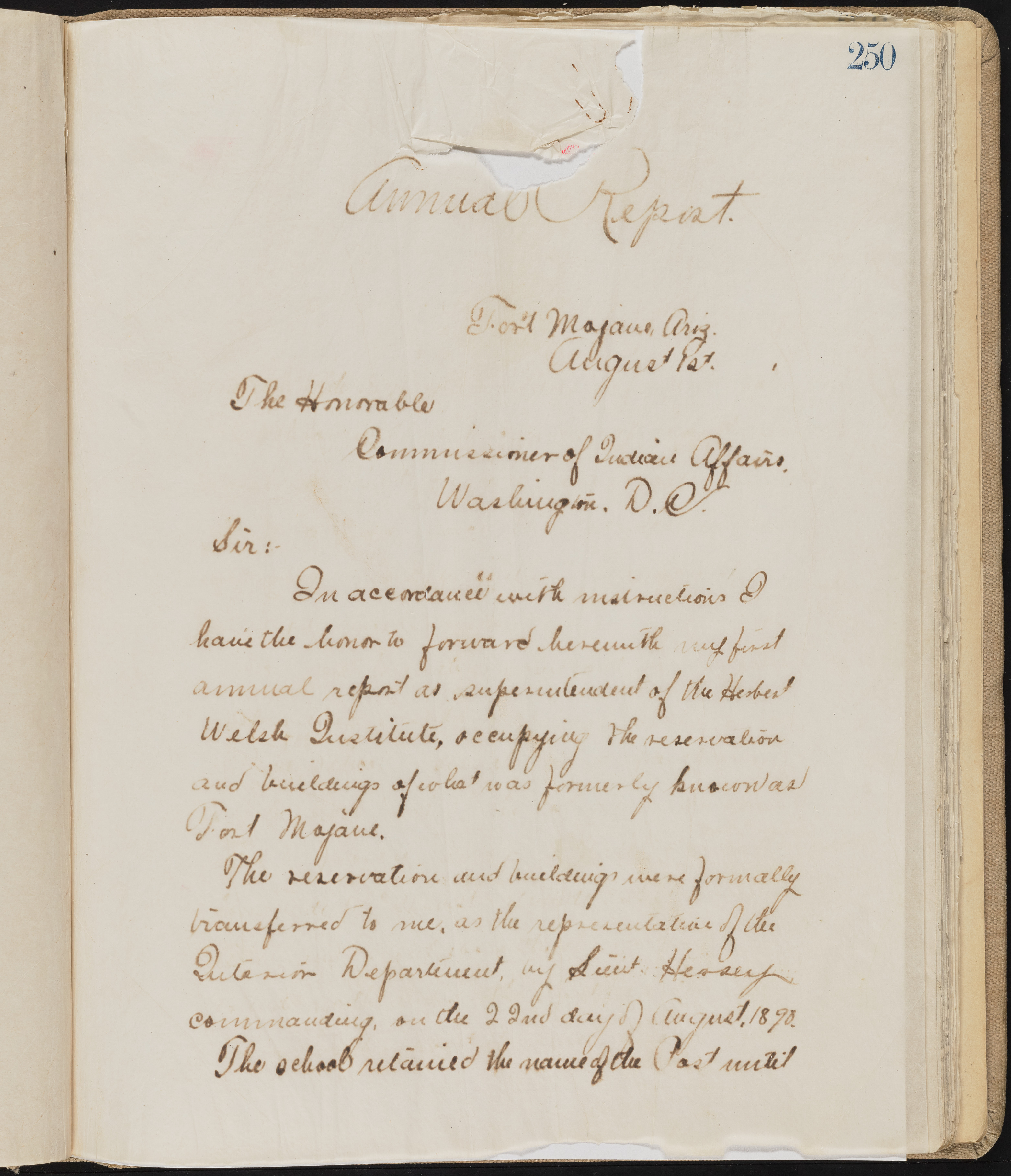 Fort Mojave Industrial School correspondence, administrative and financial information, image 209