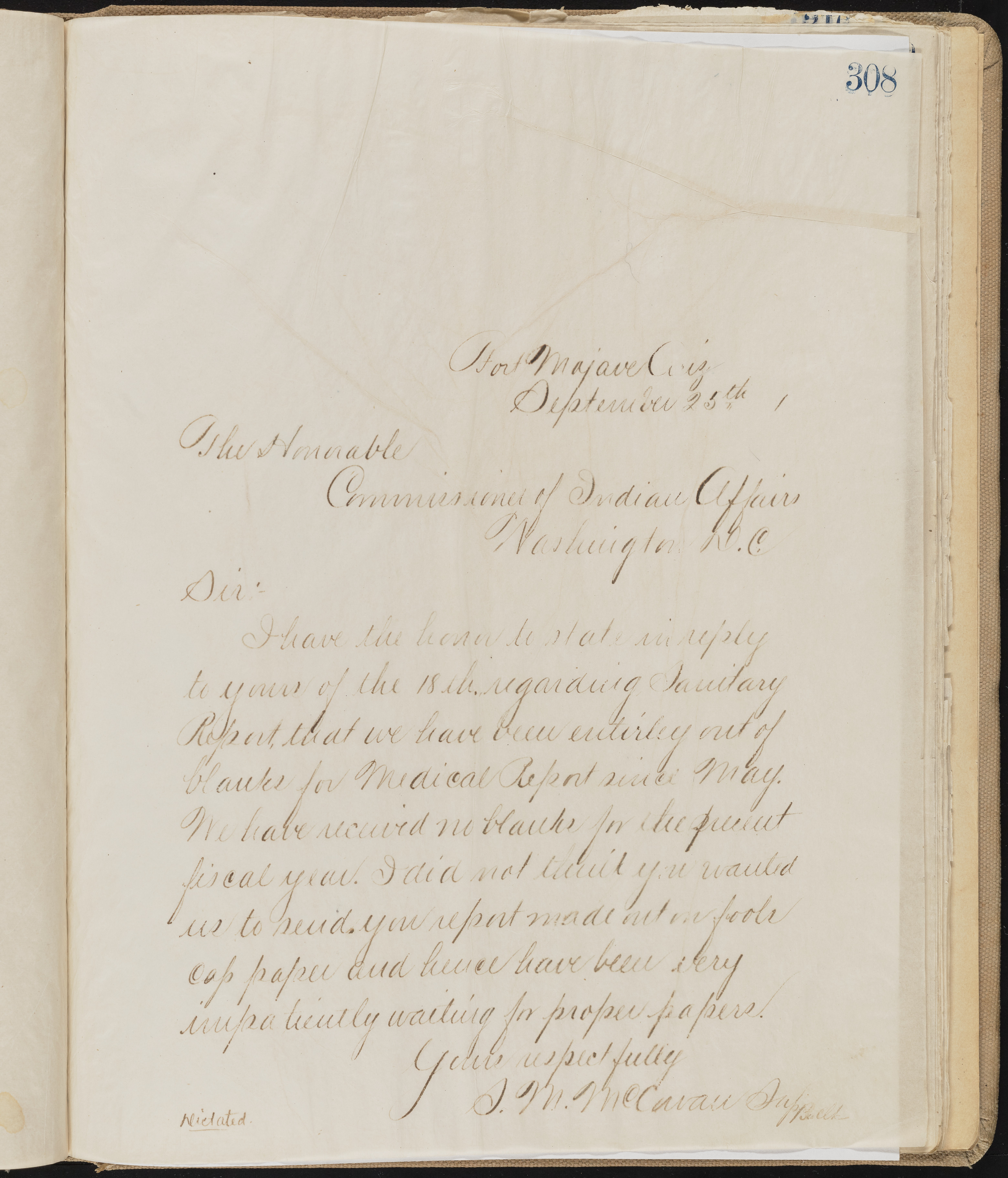 Fort Mojave Industrial School correspondence, administrative and financial information, image 261