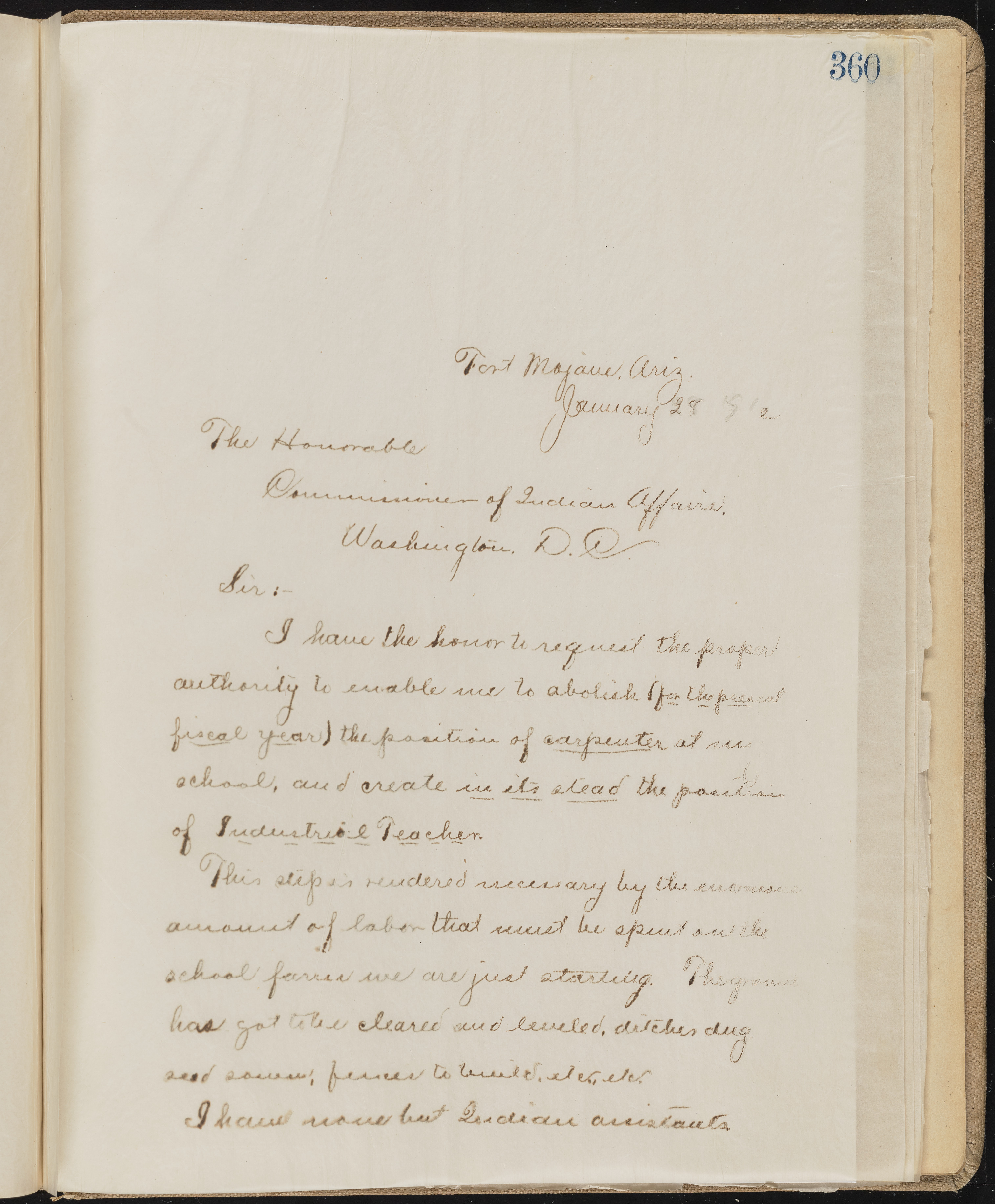 Fort Mojave Industrial School correspondence, administrative and financial information, image 302