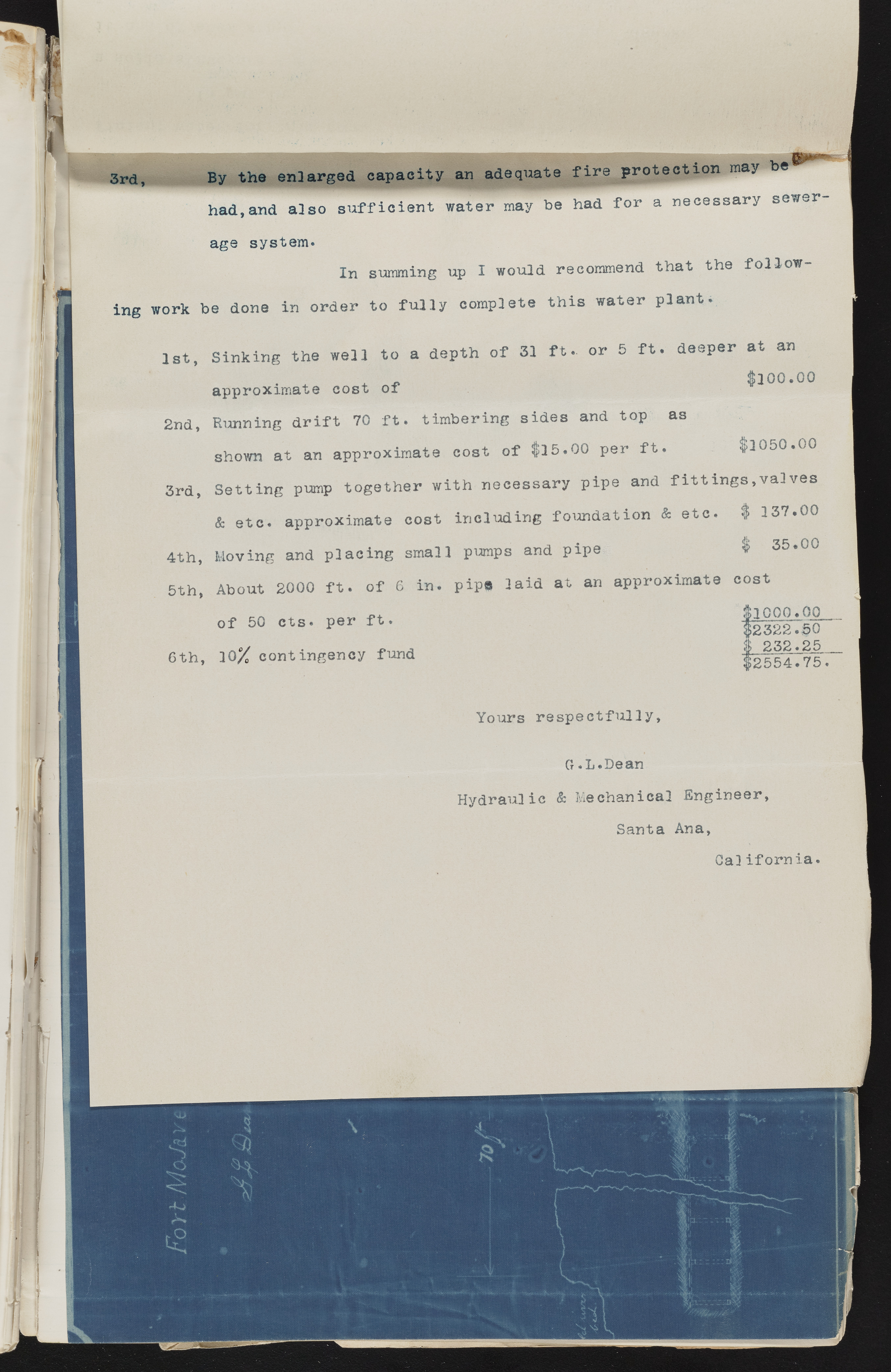 Fort Mojave Industrial School correspondence and a blueprint design of the Fort Mojave Pump Station, Washington (D.C.), 1891-1893, snv002595-75